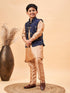 Boy's Navy Blue Nehru Jacket With Rose Gold Kurta And Pyjama Set