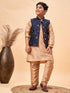 Boy's Navy Blue Nehru Jacket With Rose Gold Kurta And Pyjama Set