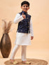 Boy's Navy Blue Nehru Jacket With White Kurta And Pyjama Set
