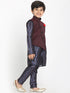 Boy's Maroon Twill Jacket, Printed Kurta And Pyjama Set