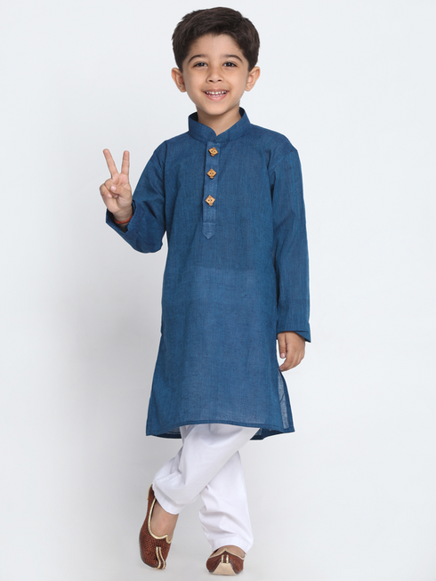 Boy's Blue Cotton Kurta and Pyjama Set