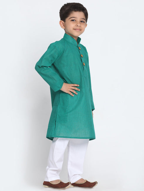 Boy's Green Cotton Kurta and Pyjama Set