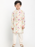 Boy's Printed Cream Cotton Blend Kurta and Pyjama Set