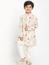 Boy's Printed Cream Cotton Blend Kurta and Pyjama Set