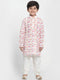 Boy's Multicolor-Base-White Cotton Blend Kurta and Pyjama Set