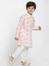 Boy's Multicolor-Base-White Cotton Blend Kurta and Pyjama Set