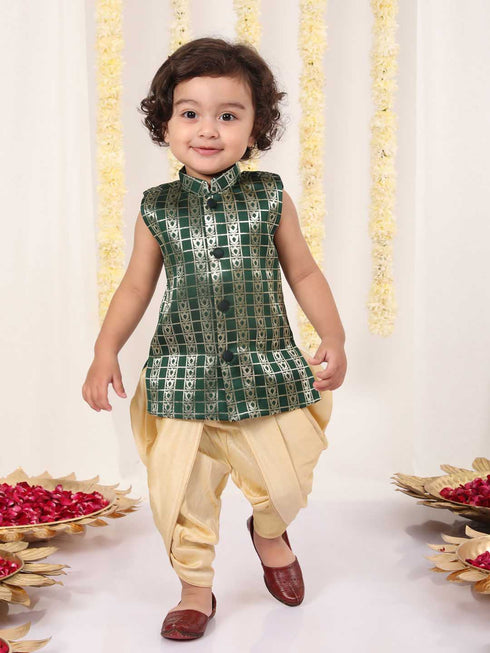 Boy's' Green Brocade Kurta Dhoti Set