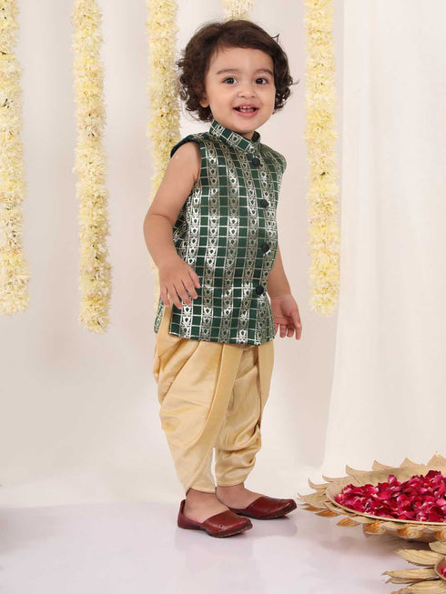 Boy's' Green Brocade Kurta Dhoti Set