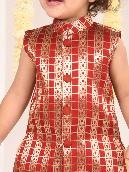Boy's' Maroon Brocade Kurta Dhoti Set