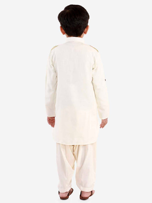 Boy's Cream Cotton Blend Pathani Suit Set