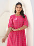 Pink Cotton Woven Design Tiered Western Dress