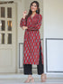 Maroon Cotton Floral Print Flared Kurta