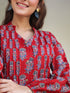 Maroon Cotton Floral Print Flared Kurta