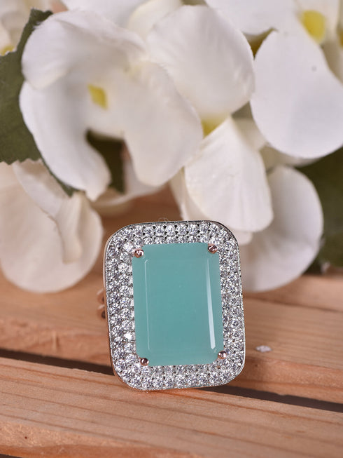 RoseGold Plated Turquoise Blue StoneStudded Adjustable Finger Ring
