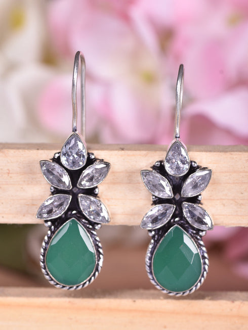 SilverPlated & Green Teardrop Shaped Drop Earrings