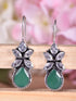 SilverPlated & Green Teardrop Shaped Drop Earrings