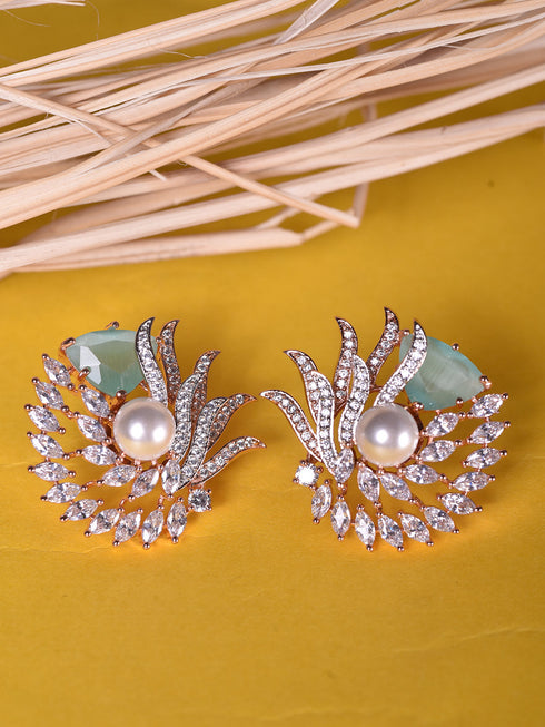Sea Green Floral Rose GoldPlated Studs Earrings