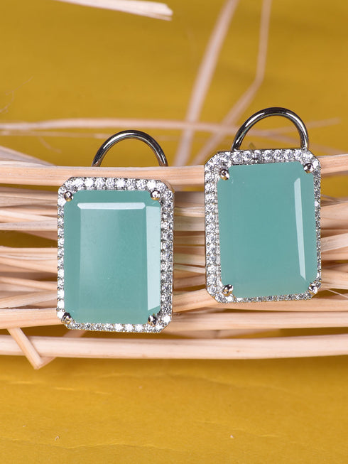 Sea Green Square Studs Earrings