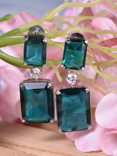 SilverPlated Green Square Drop Earrings