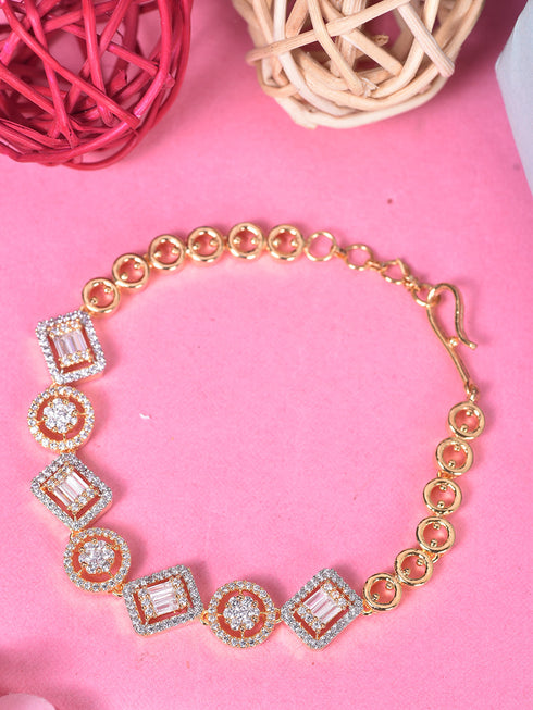 Women GoldToned & White Brass AD Handcrafted GoldPlated Link Bracelet