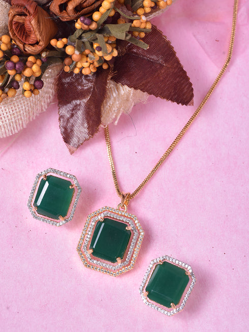 GoldPlated White & Green AD Studded Jewellery Set