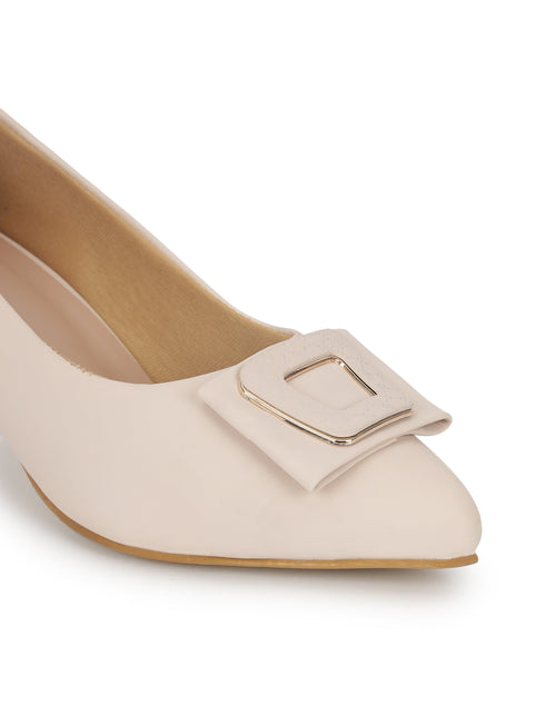 Cream Block Pumps Heels Sandals for Women