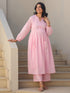 Janasya Women's Light Pink Dobby Pure Cotton Self Design A-line Maternity Kurta Pant Set