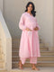 Janasya Women's Light Pink Dobby Pure Cotton Self Design A-line Maternity Kurta Pant Set