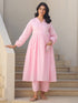 Janasya Women's Light Pink Dobby Pure Cotton Self Design A-line Maternity Kurta Pant Set