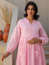 Janasya Women's Light Pink Dobby Pure Cotton Self Design A-line Maternity Kurta Pant Set