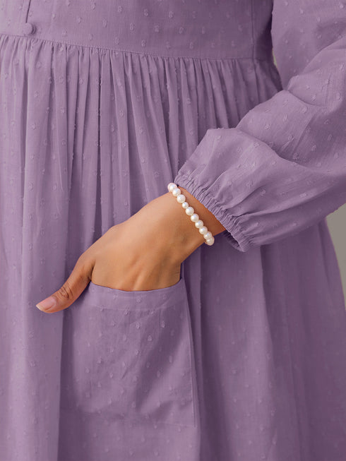 Lavender Dobby Pure Cotton Self Design A-line Maternity Kurta Pant Set