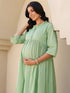 Green Dobby Pure Cotton Self Design A-line Maternity Kurta Pant Set