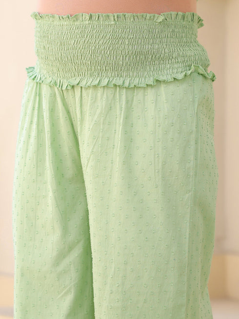 Green Dobby Pure Cotton Self Design A-line Maternity Kurta Pant Set