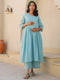Light Blue Dobby Pure Cotton Self Design A-line Maternity Kurta Pant Set