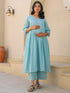 Light Blue Dobby Pure Cotton Self Design A-line Maternity Kurta Pant Set