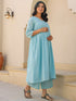 Light Blue Dobby Pure Cotton Self Design A-line Maternity Kurta Pant Set