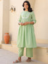 Janasya Women's Light Green Dobby Pure Cotton Yoke Embroidered A line Maternity Kurta Pant Set