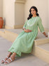 Janasya Women's Light Green Dobby Pure Cotton Yoke Embroidered A line Maternity Kurta Pant Set