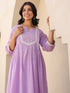 Janasya Women's Lavender Dobby Pure Cotton Yoke Embroidered A-line Maternity Kurta Pant Set