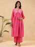 Janasya Women's Pink Dobby Pure Cotton Yoke Embroidery A-line Maternity Kurta Pant Set