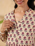 Janasya Women's Cream Pure Cotton Floral Printed A-line Maternity Kurta Pant Set