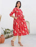 Red Pure Cotton Floral Printed A-line Maternity Kurta