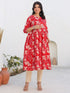 Red Pure Cotton Floral Printed A-line Maternity Kurta