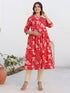 Red Pure Cotton Floral Printed A-line Maternity Kurta