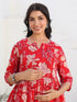 Red Pure Cotton Floral Printed A-line Maternity Kurta