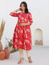 Red Pure Cotton Floral Printed A-line Maternity Kurta
