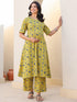 Lime Yellow Pure Cotton Floral Printed A-line Maternity Kurta Pant Set