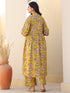 Mustard Pure Cotton Floral Printed A-line Maternity Kurta Pant Set