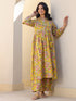 Mustard Pure Cotton Floral Printed A-line Maternity Kurta Pant Set