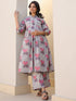 Grey Pure Cotton Foil Printed Flared Maternity Kurta Set